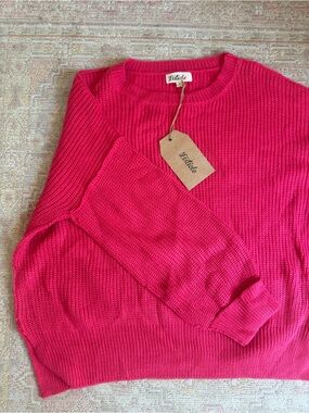 Listicle Women's Hot Pink Ribbed Crewneck Sweater